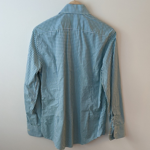 Italian Made Blue Green Gingham Dress Shirt - Picture 4 of 6